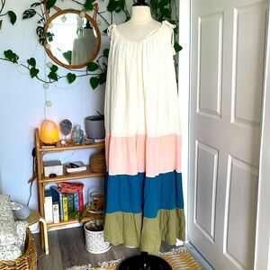 🌸🦋🌱Color Panel Maxi Dress in Pink Blue Olive 🌱🦋🌸